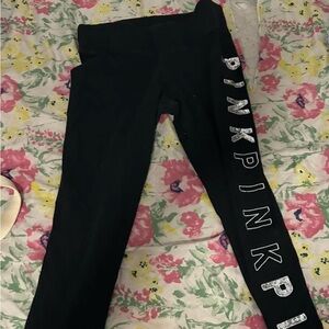 PINK Victoria's Secret Black Leggings with Silver Lettering